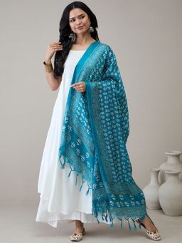 InWeave - Sea Blue Beige Booti Dupatta