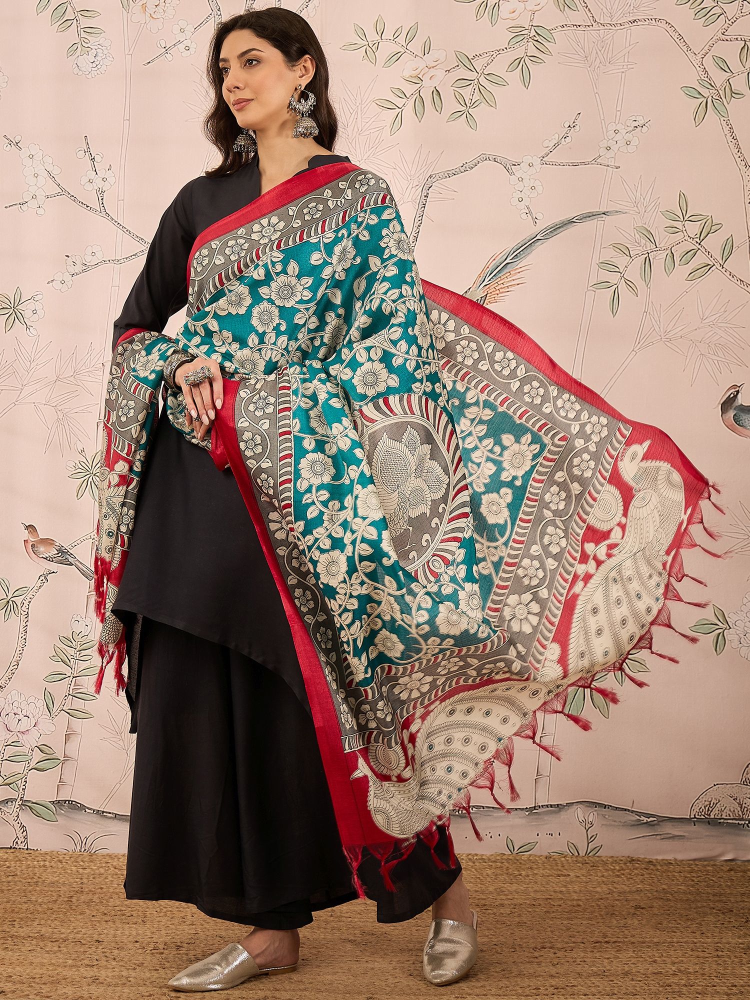 inweave Red Border Big Kalamkari Dupatta-picture-33
