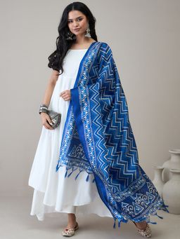InWeave - Azure Blue Zig Zag Print Dupatta