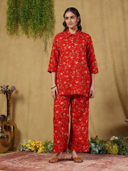 Garden VARELI - Red Garden Vareli Cotton Co-Ord Set