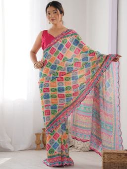 Odette - Women Multi-Color Silk Printed Saree with Unstitched Blouse