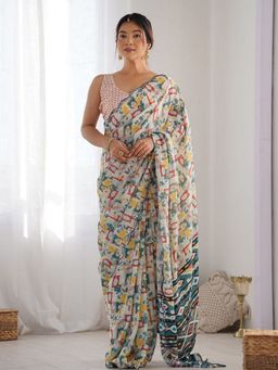Odette - Women Multi-Color Georgette Abstract Saree with Unstitched Blouse