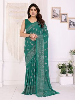 Odette - Women Green Georgette Paisley Saree with Unstitched Blouse