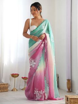 Odette - Multi-Color Women Silk Floral Embellished Saree with Unstitched Blouse