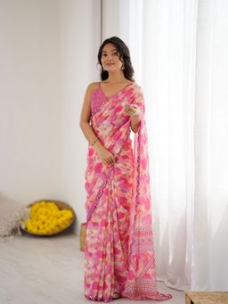 Odette - Women Multi-Color Georgette Geometric Saree with Unstitched Blouse