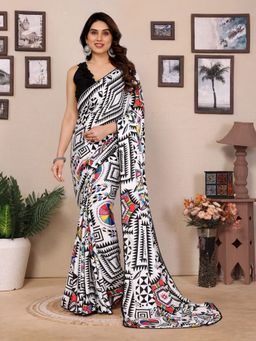 Odette - Women Black Georgette Geometric Saree with Unstitched Blouse