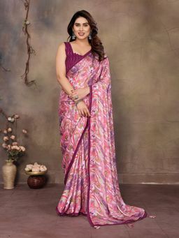 Odette - Women Pink Georgette Abstract Saree with Unstitched Blouse