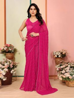Odette - Women Pink Georgette Embroidered Saree with Unstitched Blouse