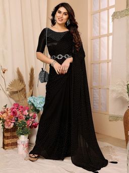 Odette - Women Black Georgette Embellished Saree with Unstitched Blouse