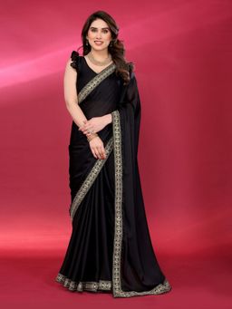 Odette - Women Black Georgette Embroidered Saree with Unstitched Blouse