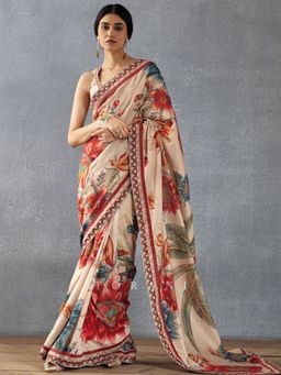 Odette - Women's Multi-Color Georgette Floral Saree with Unstitched Blouse