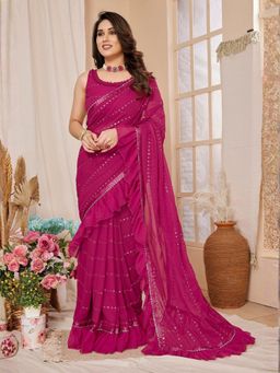 Odette - Women Pink Georgette Embellished/Sequined Saree with Unstitched Blouse