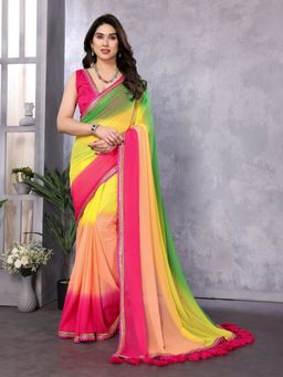 Odette - Women's Multi-Color Georgette Ombre Saree with Unstitched Blouse