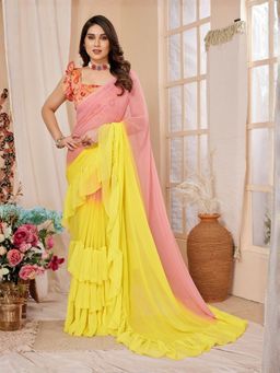 Odette - Women Multi-Color Georgette Ombre Tassel Saree with Unstitched Blouse