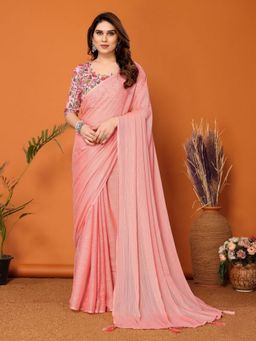 Odette - Women Peach Georgette Textured Saree with Unstitched Blouse