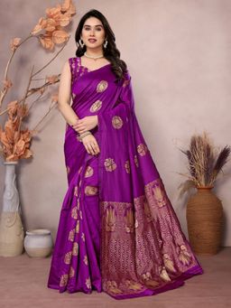 Odette - Women Purple Georgette Woven Saree with Unstitched Blouse