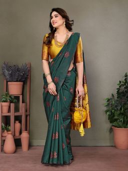 Odette - Women Green Georgette Woven Saree with Unstitched Blouse