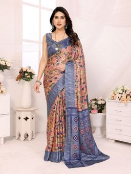 Odette - Women Multi-Color Georgette Floral Printed Saree with Unstitched Blouse