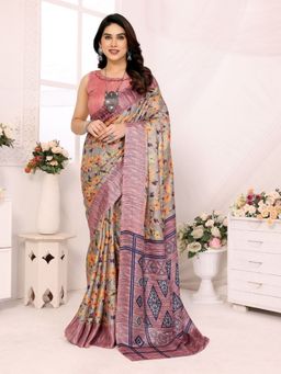 Odette - Women's Multi-Color Georgette Floral Printed Saree with Unstitched Blouse