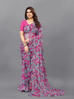Odette - Multi-Color Women Georgette Floral Saree with Unstitched Blouse