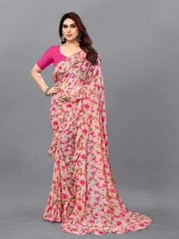 Odette - Women Multi-Color Georgette Floral Saree with Unstitched Blouse