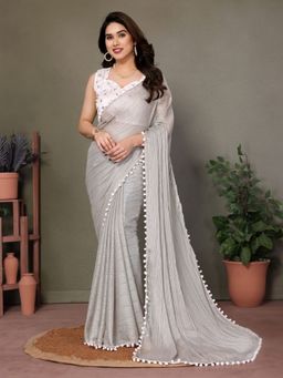 Odette - Women Grey Georgette Textured Saree with Unstitched Blouse