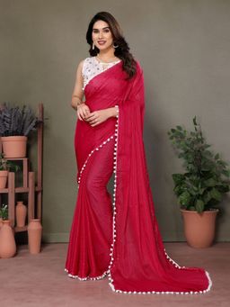 Odette - Women's Pink Georgette Textured Tassel Saree with Unstitched Blouse