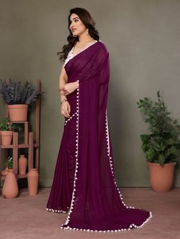 Odette - Women Purple Georgette Textured Saree with Unstitched Blouse