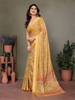 Odette - Women Yellow Georgette Floral Saree with Unstitched Blouse