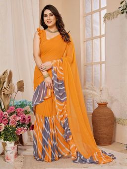 Odette - Women Orange Georgette Stripes Saree with Unstitched Blouse