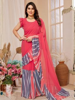 Odette - Women Pink Georgette Stripes Saree with Unstitched Blouse