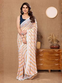 Odette - Women Multi-Color Georgette Stripes Printed Saree with Unstitched Blouse