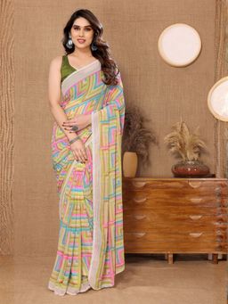 Odette - Women Green Georgette Geometric Saree with Unstitched Blouse