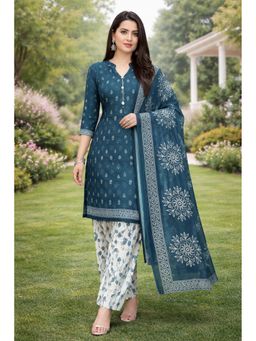 Rajnandini - Green Cotton Blend Printed Ready To Wear Kurta with Salwar and Dupatta