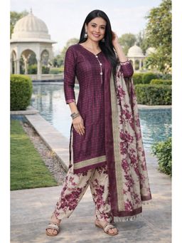 Rajnandini - Wine Cotton Blend Printed Ready To Wear Kurta with Salwar and Dupatta