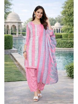 Rajnandini - Pink Cotton Blend Printed Ready To Wear Kurta with Salwar and Dupatta