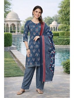 Rajnandini - Grey Cotton Blend Printed Ready To Wear Kurta with Salwar and Dupatta