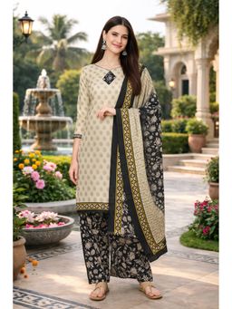 Rajnandini - Beige Cotton Blend Printed Ready To Wear Kurta with Salwar and Dupatta