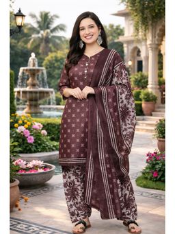 Rajnandini - Wine Cotton Blend Printed Ready To Wear Kurta with Salwar and Dupatta