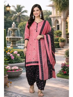 Rajnandini - Pink Cotton Blend Printed Ready To Wear Kurta with Salwar and Dupatta