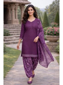 Rajnandini - Purple Cotton Blend Printed Ready To Wear Kurta with Salwar and Dupatta