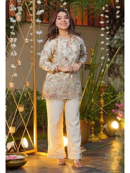 Ekta Textiles - Cream Heavy Crepe Silk Embroidered Co-Ord Set