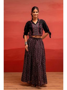 Juniper - Black Embroidered Crop Top and Skirt