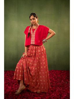 Juniper - Maroon Virasat Printed Top and Skirt