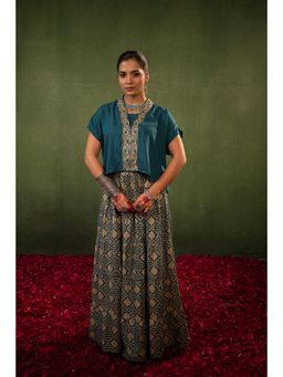 Juniper - Teal Virasat Printed Top and Skirt