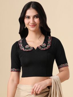 SALWAR STUDIO - Black Lycra Peter pan Collar Neck Stitched Blouse