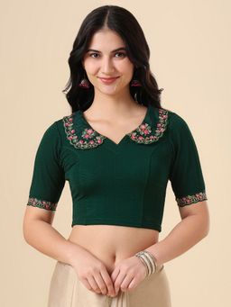 SALWAR STUDIO - Green Lycra Peter pan Collar Neck Stitched Blouse