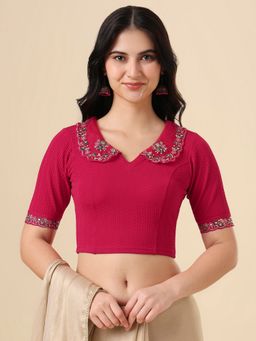 SALWAR STUDIO - Pink Lycra Peter pan Collar Neck Stitched Blouse