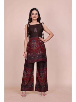 Ekta Textiles - Maroon Chic Sleeveless Cotton Rayon Printed Co-Ord Set