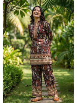 Ekta Textiles - Brown Trendy Poly Rayon Ikat Print Co-Ord Set